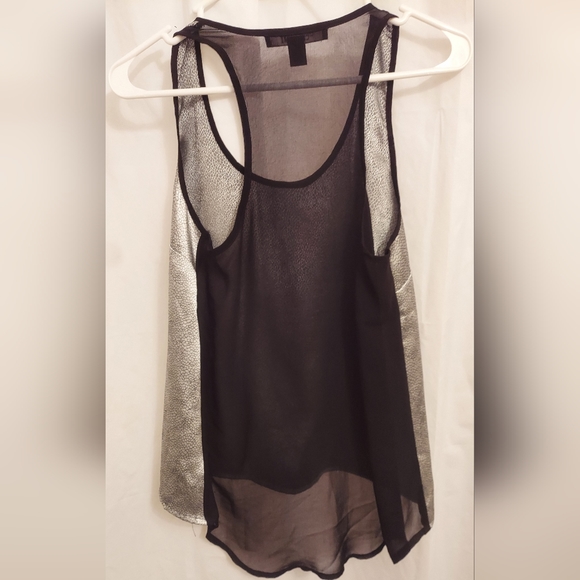 EUC LIKE NEW! Perfect NYE Silver print tank top, sheer back - large - Picture 2 of 5